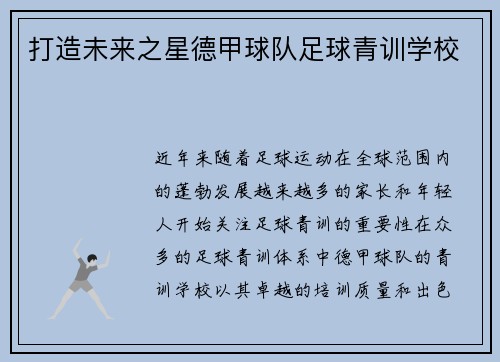 打造未来之星德甲球队足球青训学校